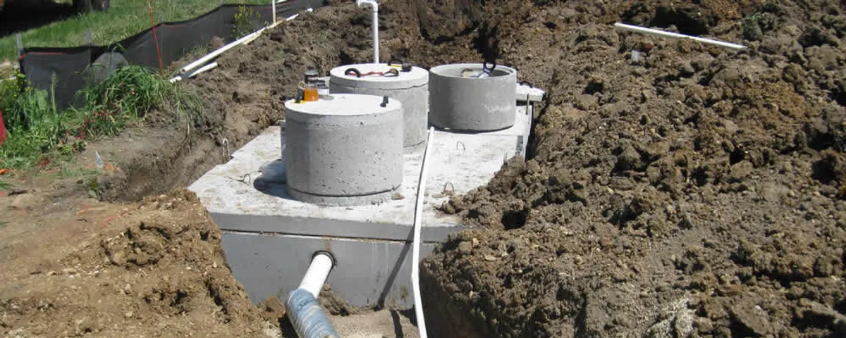 Septic system repair and installation site with tank access ports in Easton, PA
